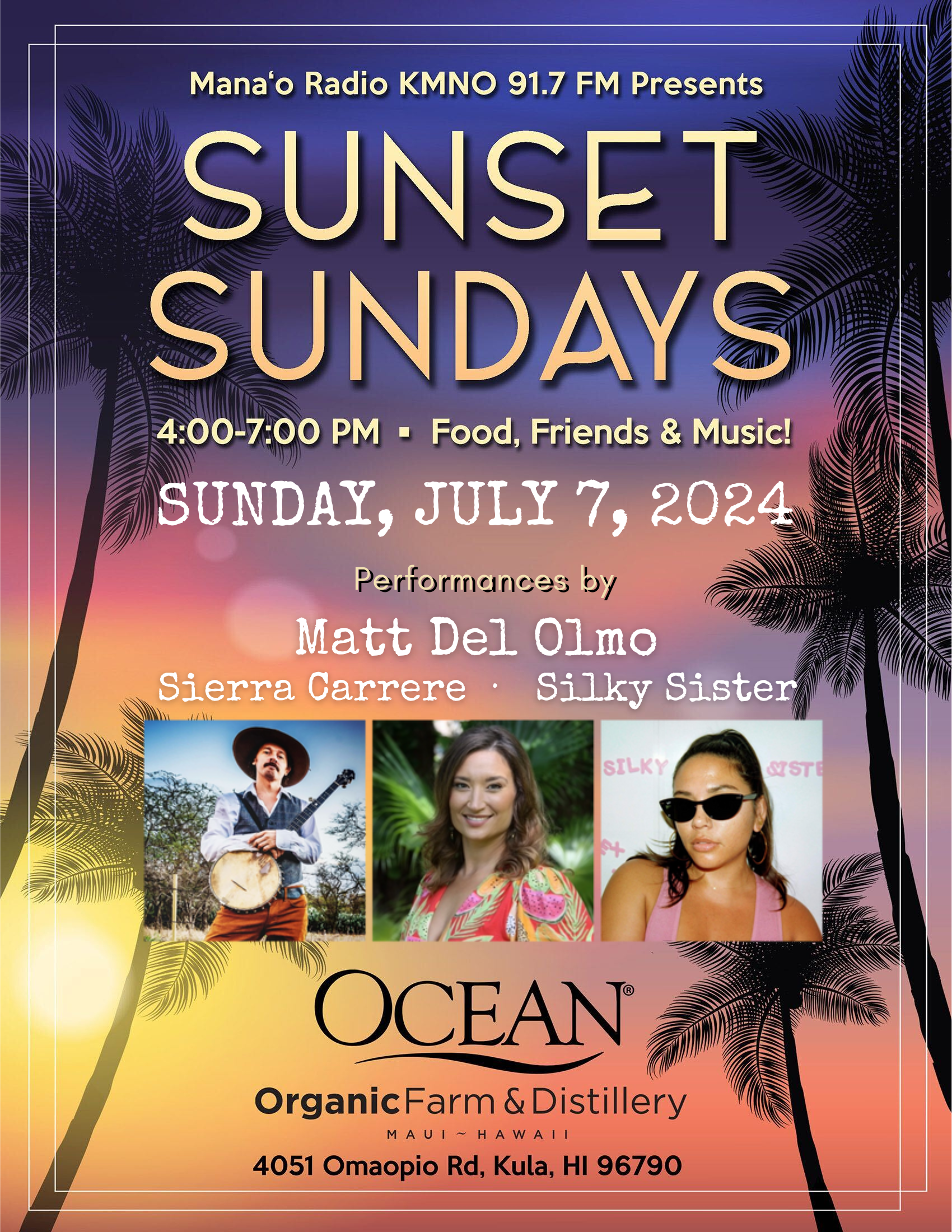 Mana’o Radio’s Sunset Sundays Fundraiser at Ocean Distillery July 7th