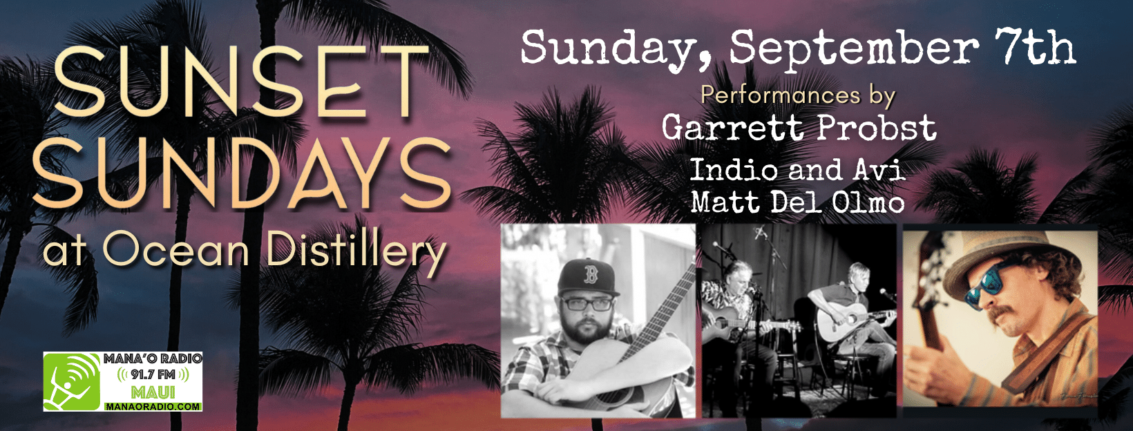 Ocean Distillery for Mana'o Radios Sunset Sunday event