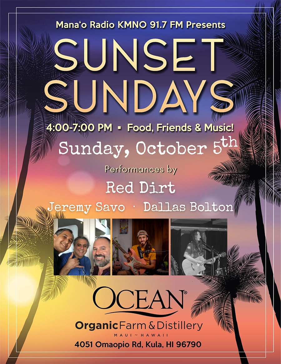 Mana’o Radio’s Sunset Sundays Fundraiser at Ocean Distillery