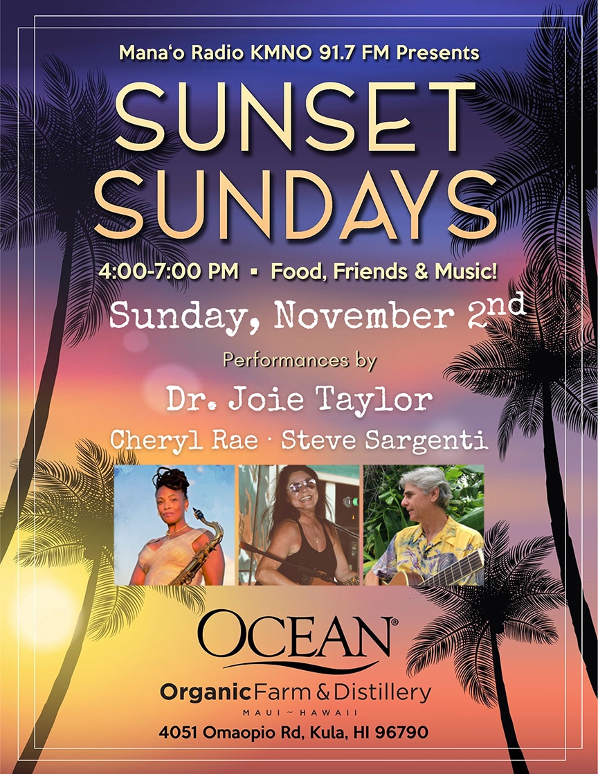 Mana’o Radio’s Sunset Sundays Fundraiser at Ocean Distillery