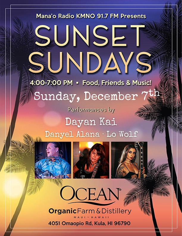 Mana’o Radio’s Sunset Sundays Fundraiser at Ocean Distillery